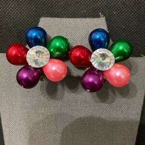#2 - Vintage 80’s Multi Colored Floral with rhinestone clip on earrings